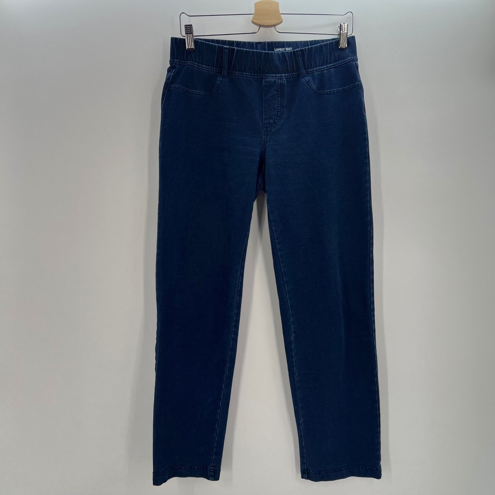 Lands End Starfish Slim Leg Pull On Jeans Dark Indigo Blue Stretch Womens Small